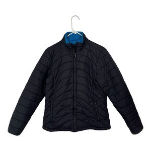 Lands' End | Women’s Black Puffer Jacket Blue Zip Up‎ Pockets Medium(10-12)